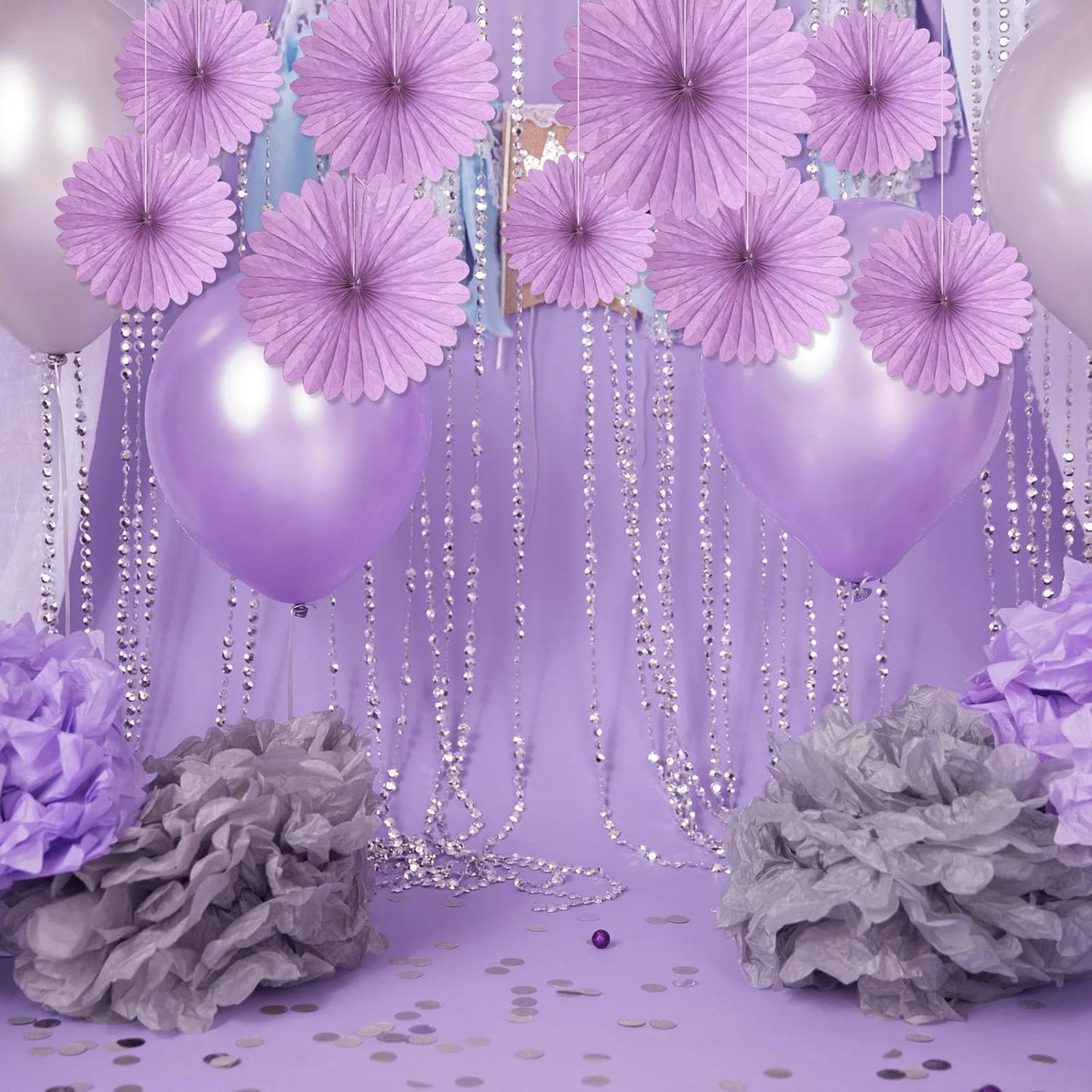 20 Pcs Light Purple Hanging Paper Fan, Round Paper Fans Decorations Set for Weddings, Birthdays, Engagement, Bridal Shower, Baby Shower Event, Graduation, Party Supplies Decor