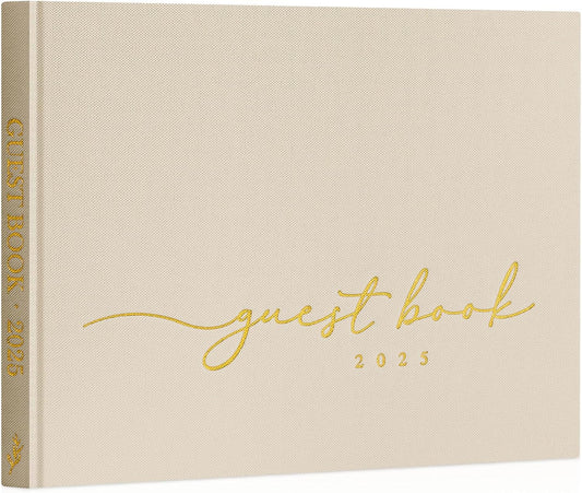 Lanpn Wedding Guest Book 2025 - Linen Hardcover Polaroid Guestbook Wedding Reception with 108 Blank Pages for Sign in and Photos - Guest Book for Wedding Bridal Shower Baby Shower Party (Beige)