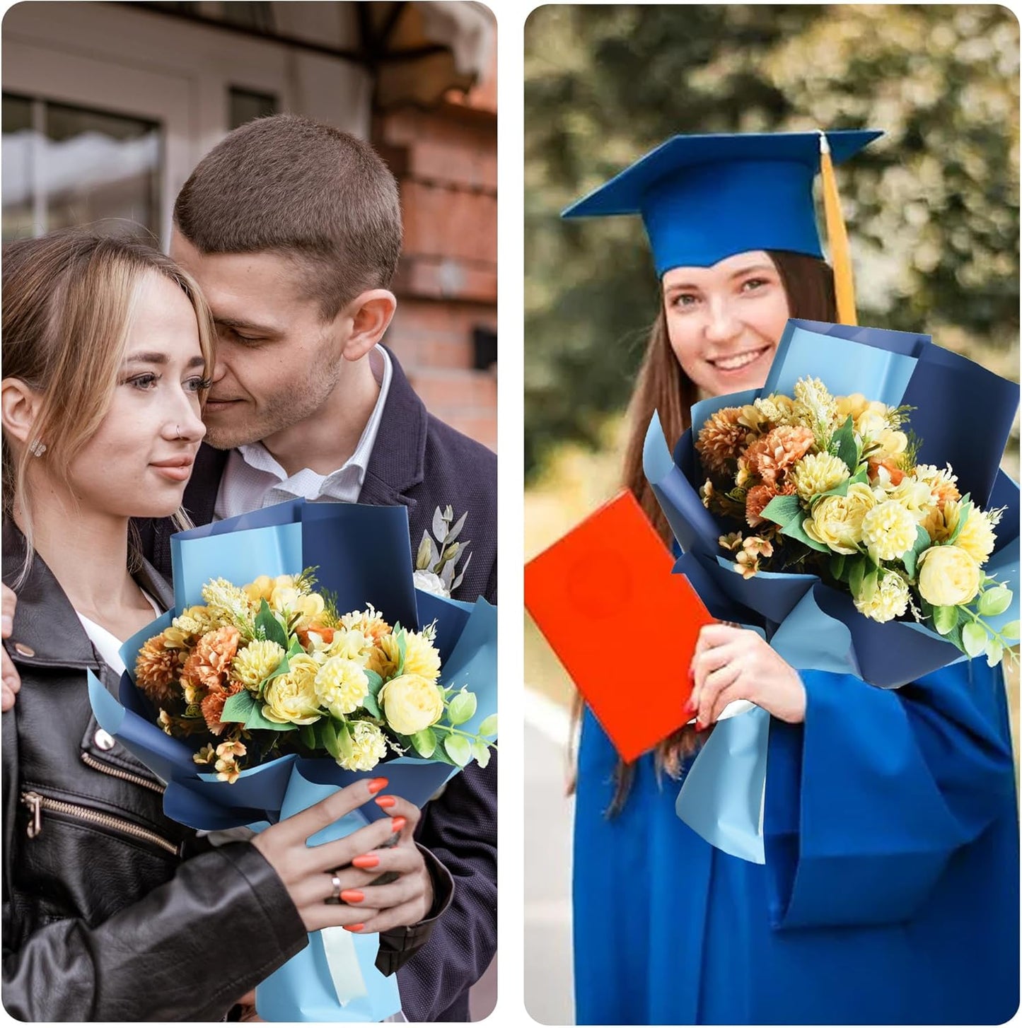 BEISHIDA 20Pcs Royal Blue and Sky Blue Double Sided Floral Wrapping Paper Matte Waterproof Flower Bouquet Wrapping Paper for Floral Wrap Florist Packing Birthday Valentine's Christmas Gift Wrapping