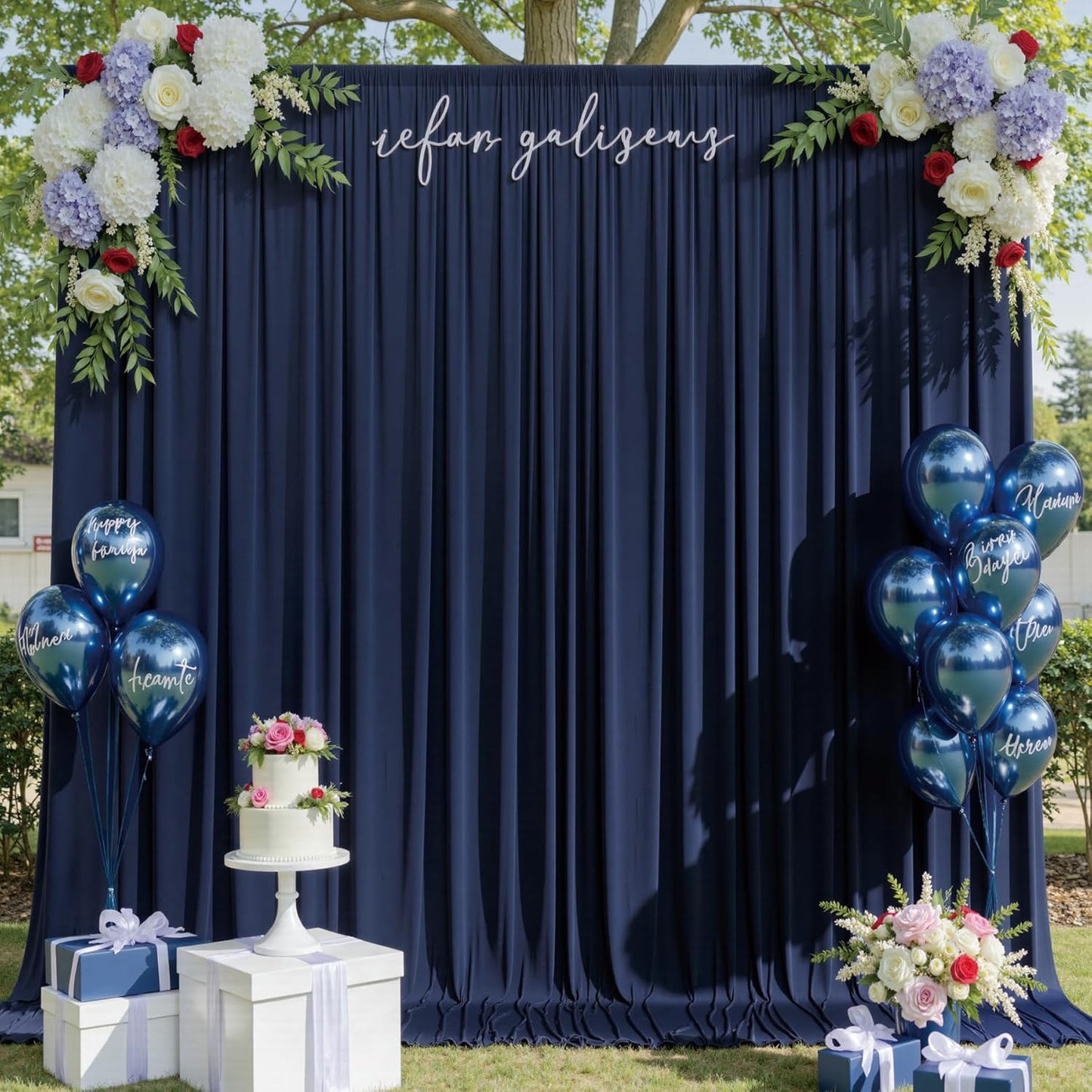 40ftx10ft Navy Blue Backdrop Curtains for Party Background, Wrinkle Free 8 Panels Silky Navy Photo Backdrop Drapes Back Drop Cloth for Wedding Birthday Photography Baby Shower Decor
