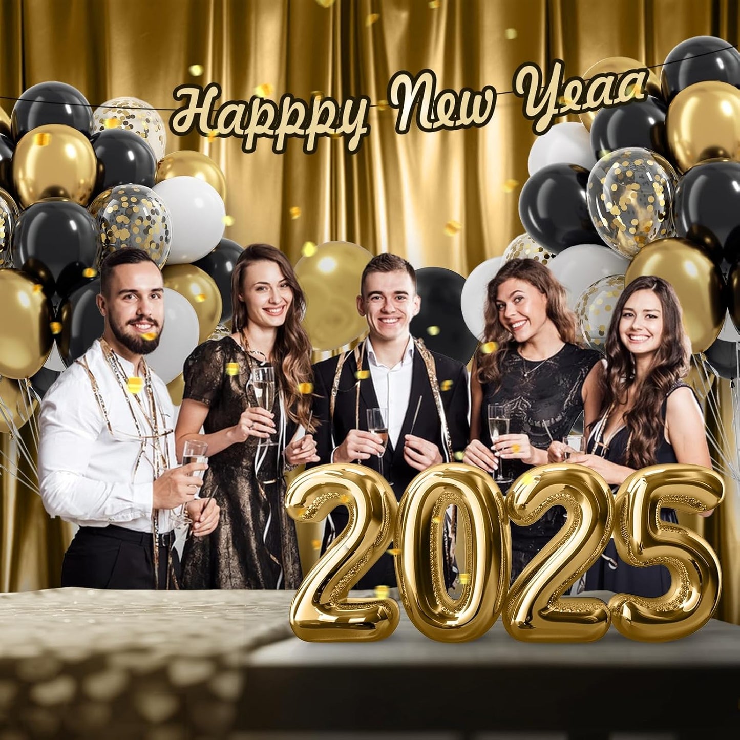 Black White and Gold balloons, 60pcs 12inch Black White Metallic Gold Confetti Balloons for Graduation 2025 Anniversary Birthday Party Decorations