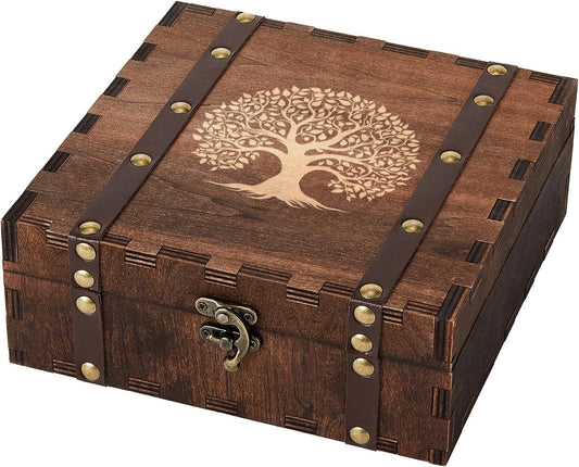 AW BRIDAL Wedding Keepsake Box with Tree of Life Engraved, Wood Decorative and Storage Boxes, Bridal Shower Gifts for Bride, Engagement Gifts for Couples Newly Engaged, Anniversary Marriage Presents