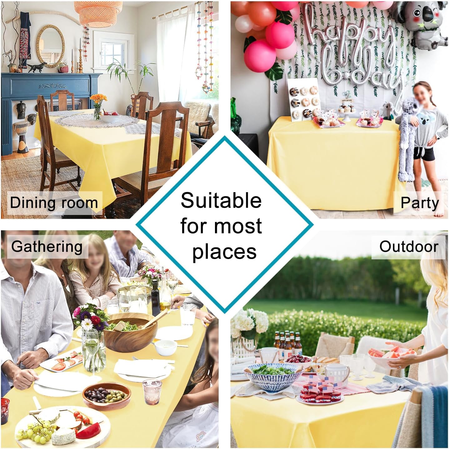Hiasan Light Yellow Tablecloth for Square Tables - Waterproof and Spillproof Washable Fabric Table Cloth for Dining Room Kitchen Party, 60 x 60 Inch