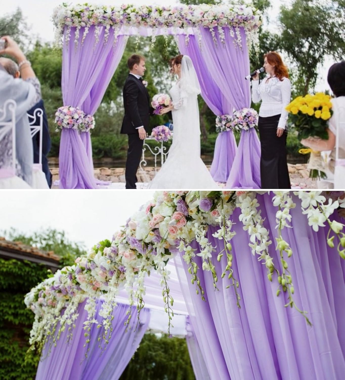 4 Panels Wedding Arch Draping Fabric 28" x 20 Ft Wedding Arch Drapes Chiffon Fabric Drape Sheer Backdrop Curtain for Weddings Party Ceremony Birthday Arbor Drapery Reception Ceiling Decor(Lavender)