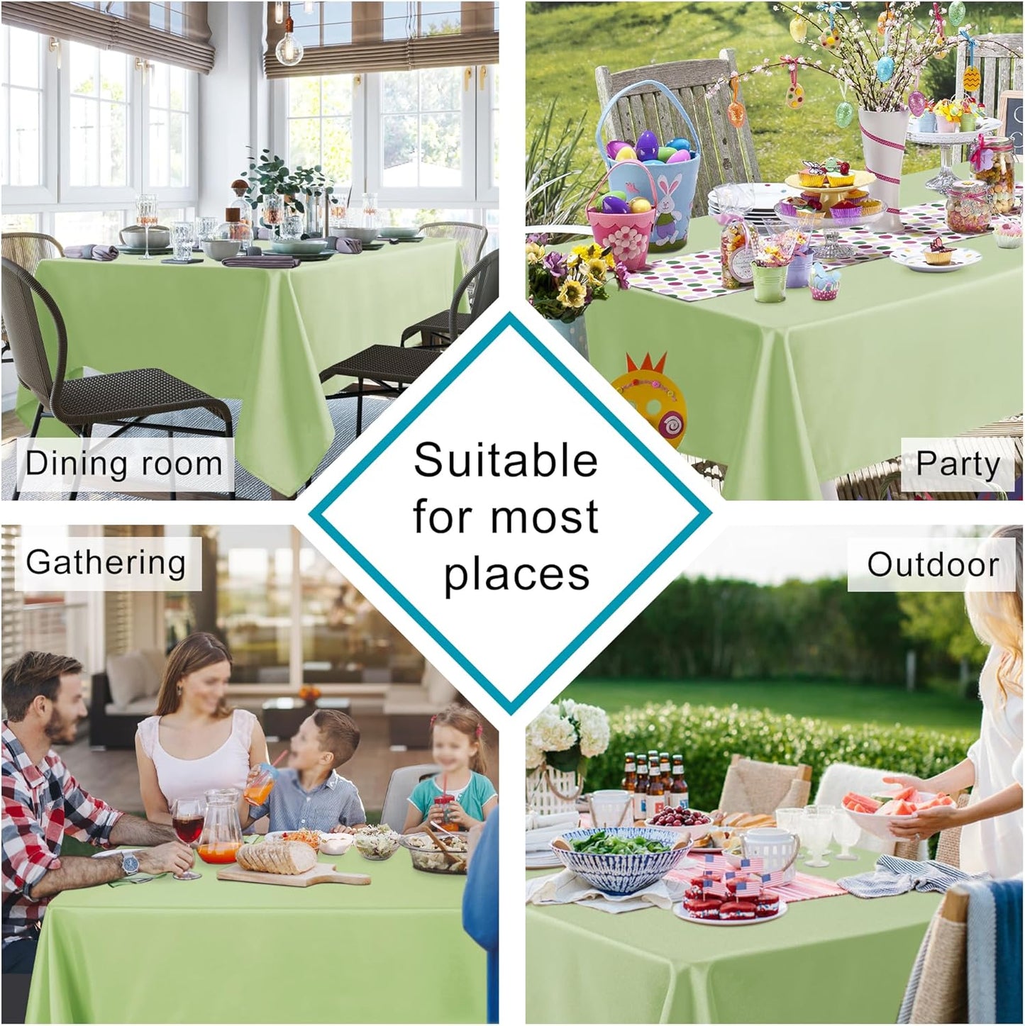 Hiasan Light Sage Tablecloth for Rectangle Tables - Waterproof Washable Polyester Fabric Table Cloth for Buffect Dining Birthday Party, 54 x 108 Inch