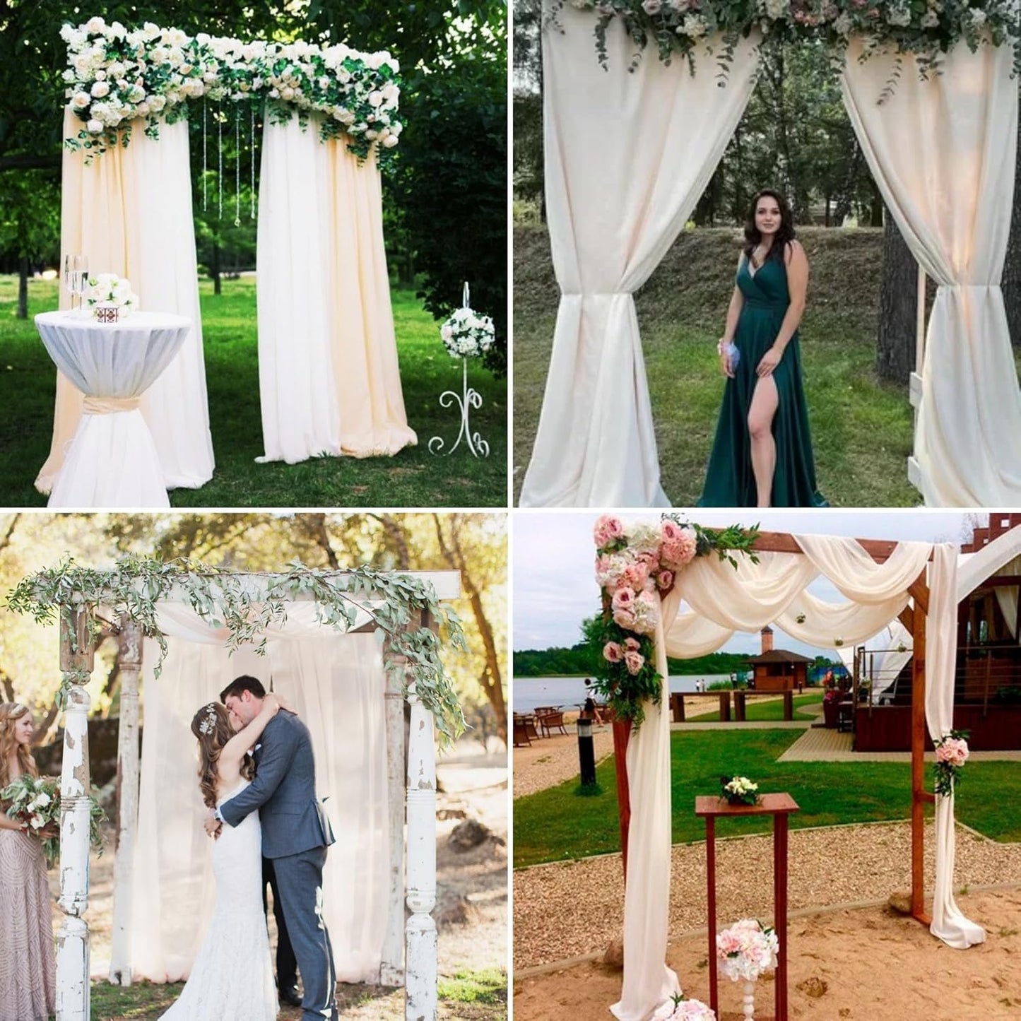 8 Panels Wedding Arch Draping Fabric 28" x 20Ft Wedding Arch Drapes Chiffon Fabric Drape Sheer Backdrop Curtain for Weddings Party Swag Ceremony Birthday Arbor Drapery Reception Ceiling Décor(Ivory)