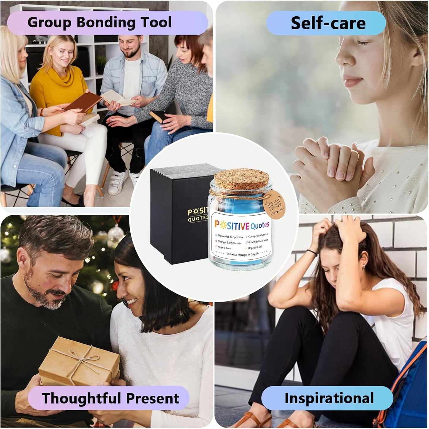 Positive Jar with 90 Positive Quotes Graduation Gifts for Dad Father Teacher Christmas Self Care Anxiety Stress Relief Unique Health Wellness Gifts for Women Man