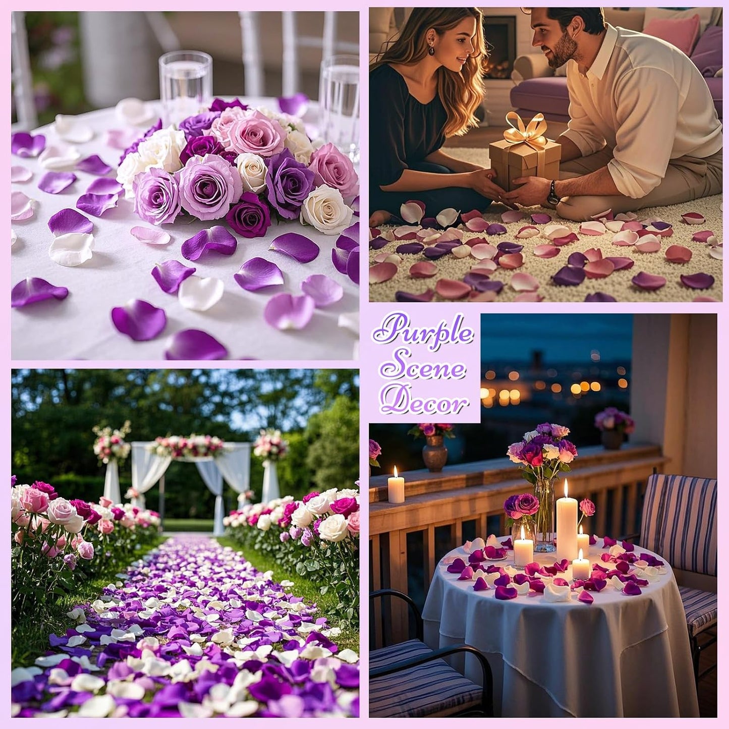 180 PCS Real Purple White Rose Petals for Wedding Flower Girl to Throw, 1.75oz Mixed Fresh Dried Rose Petal for Proposal Centerpieces Valentine's Day Romantic Night Decor