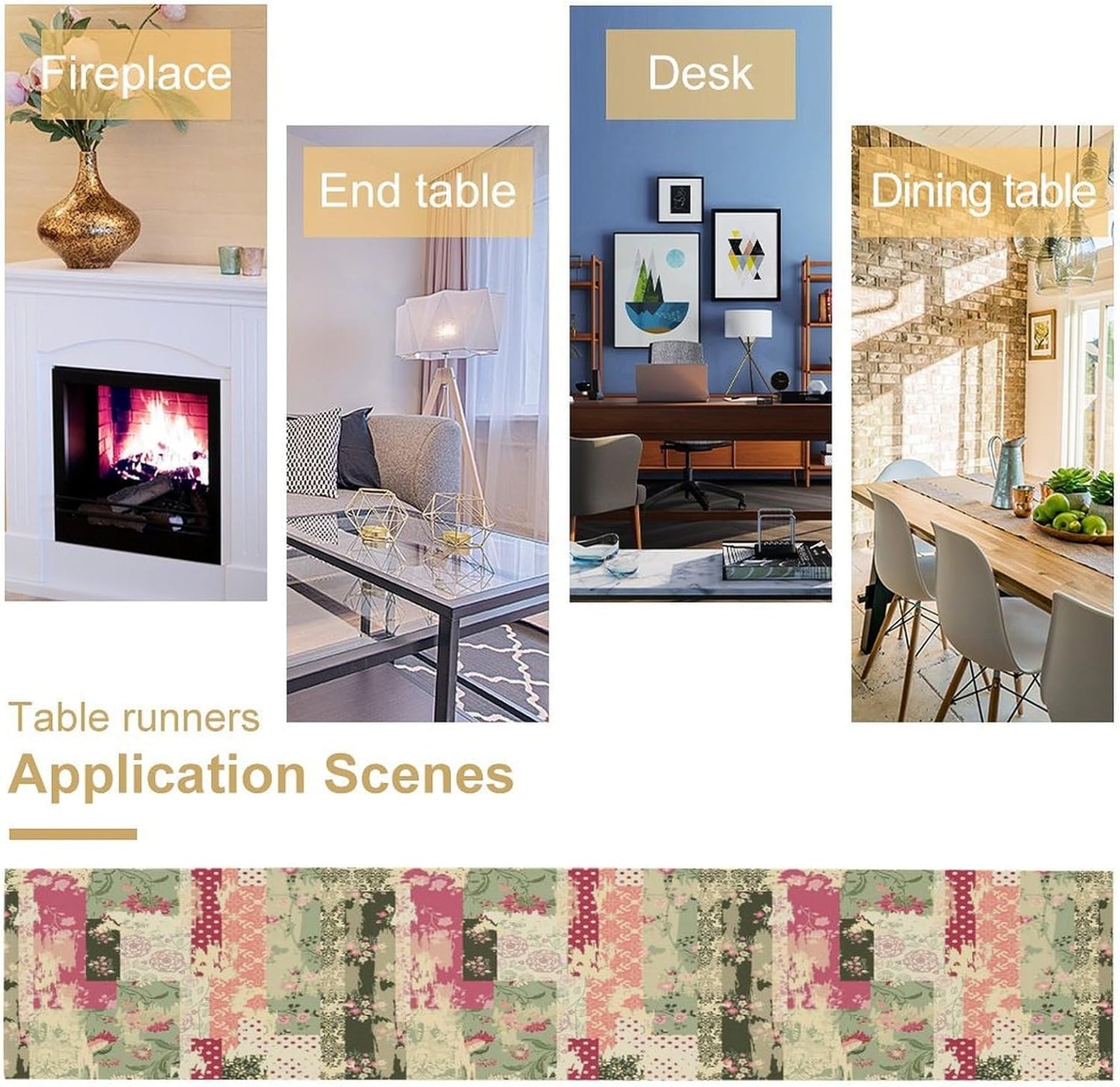 Patchwork Flower Table Runner,Abstract Colorful Floral Retro Style Hand Drawn Tablecloth Burlap for Hotel Indoors Outdoor Dining Room Kitchen Home Decor,W13X L60 in