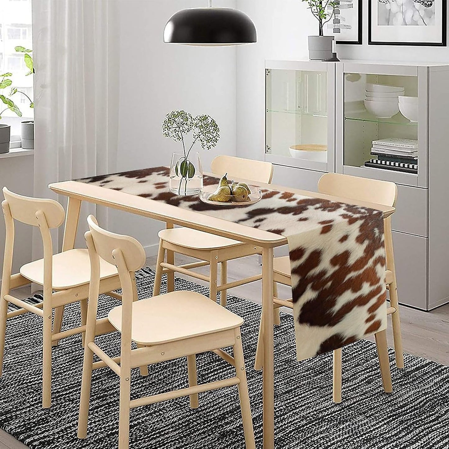 Farmhouse Cow Skin Print Table Runner, Safari Wildlife Brown Country Farm Cowhide Pattern Cotton Linen Rustic Cottage Table Runner for Dinning Home Party Holidays Home Setting, 13x120 Inch