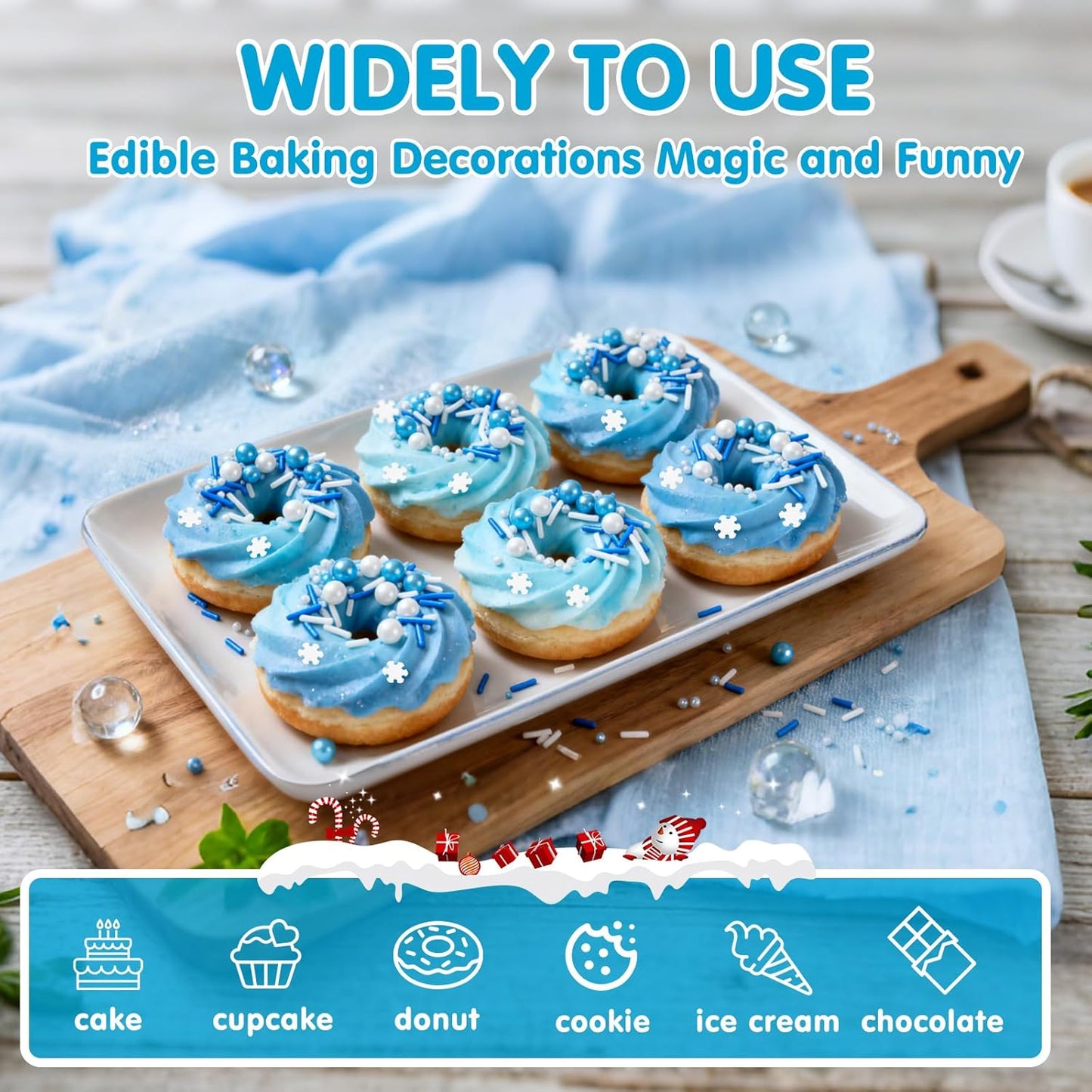 Edible White Snowflake Sprinkles,Blue White Nonpareils Pearls Jimmies Mix Sugar Sprinkle,100g,Snow Block Candy for Cake Decorating,Holiday Cake Decorations,Dessert,Cookies,Christmas Winter Baking Decorating