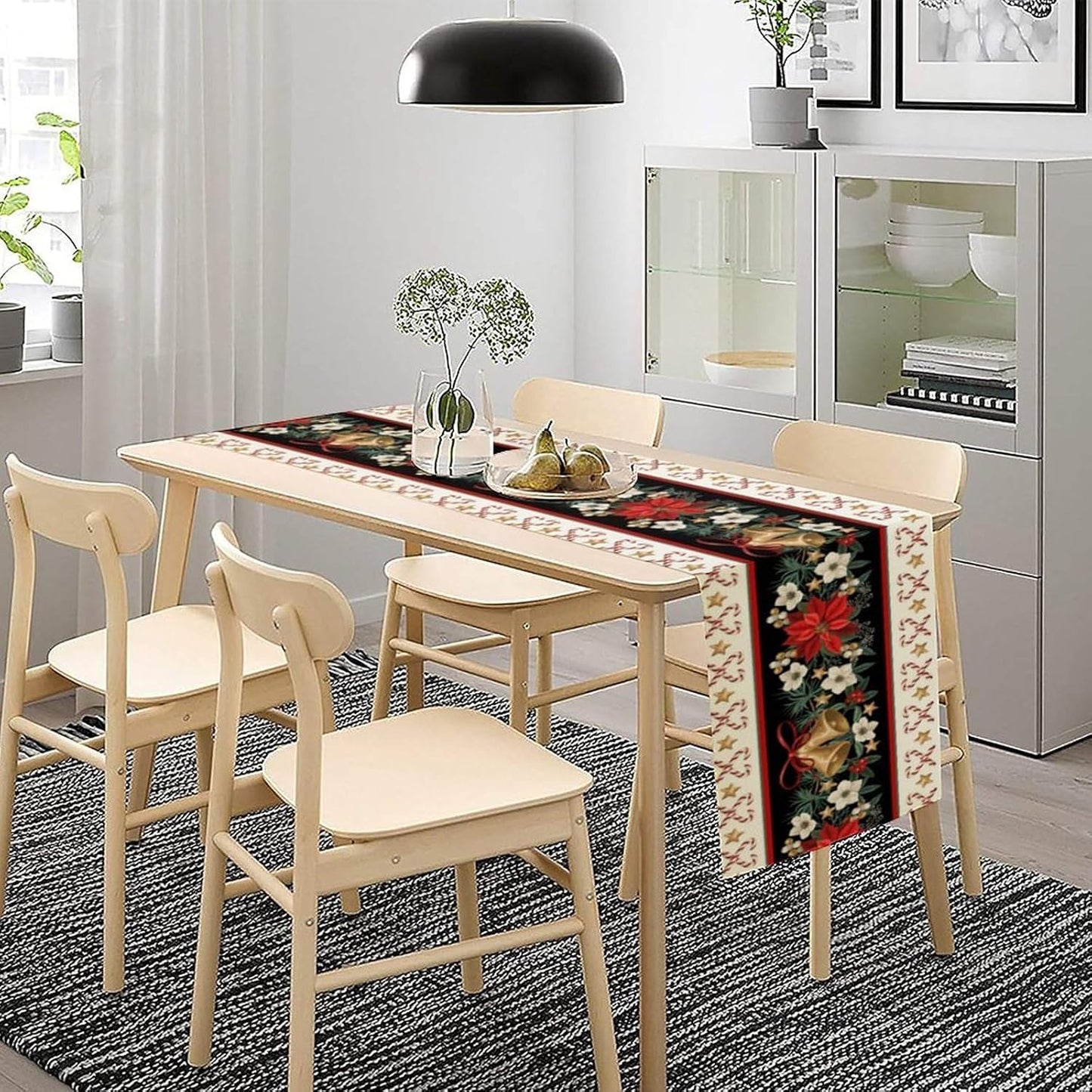 Christmas Table Runner, Xmas Holiday Seasonal Winter Table Cloth Kitchen Dining Table Decoration for Home Party Decor 13x108 Inch