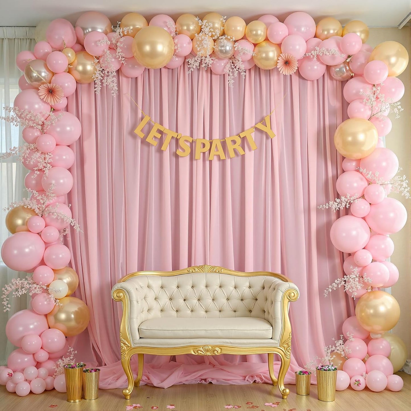 10ft x 10ft Peach Pink Backdrop Curtains, Wrinkle-Free Sheer Chiffon Fabric Photo Backdrop Drapes for Wedding Arch Party Ceremony Stage Photography Decorations
