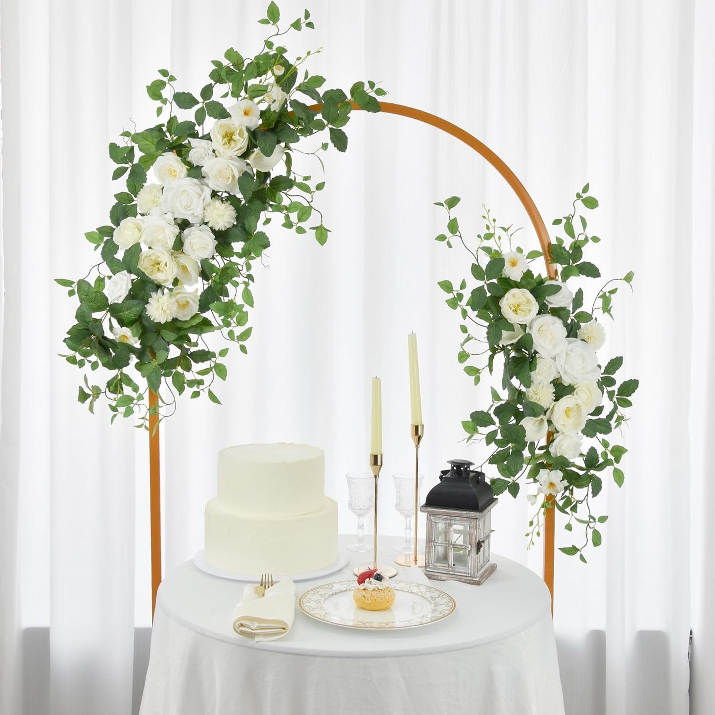 Arch Flower Kit of 2 - Artificial Floral Swag for Wedding Welcome Sign, Reception Ceremony Signs, Chair Decor (White)