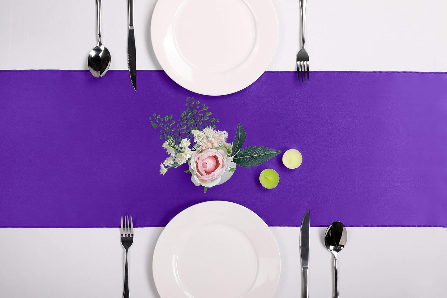 10-Pack Satin Table Runner Purple 12 x 108 inches Long, Table Runners for Wedding, Birthday Parties, Banquets Decorations（10 Pack, 12x108 Inch, Purple）
