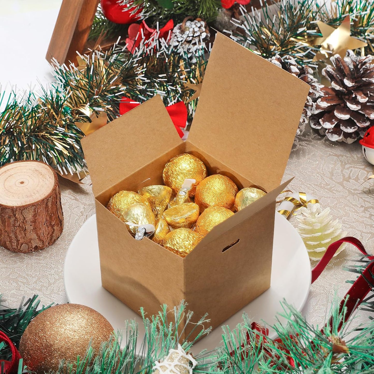 DOYIDE 60 Pcs Small Gift Boxes, 3x3x3 inches Kraft Paper Gift Box with Ribbons, Brown Candy Boxes for Christmas Wedding Favors Baby Shower Bridal Shower Birthday Party