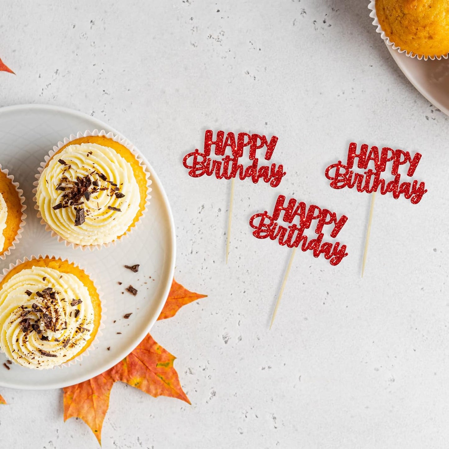Gyufise 24pcs Happy Birthday Cupcake Toppers - Glitter Cupcake Food Picks for Celebrating Theme Party Cake Decorations - Red