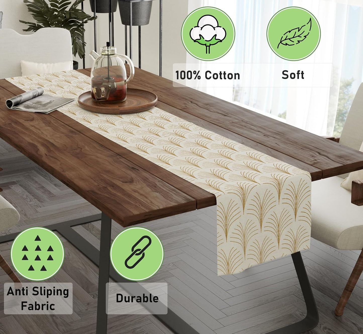 Ruvanti 100% Cotton Table Runner 90 Inches Long, Non-Slip, Stain Resistant, Washable & Reusable Table Runners Perfect for Wedding, Parties, Christmas, Holiday, in-Door use - Luminous