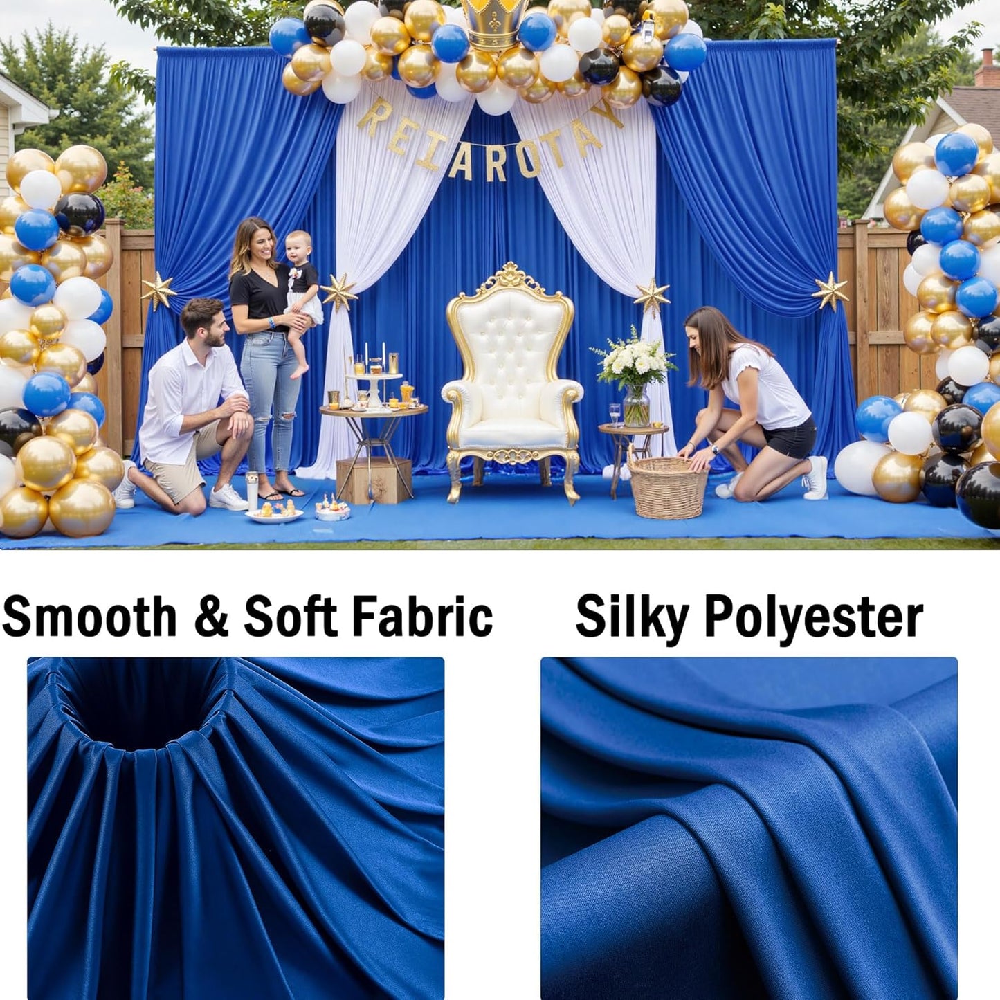 30ftx10ft Wrinkle Free Royal Blue Backdrop Curtains for Party Background, Silky Polyester Photo Backdrop Drapes 6 Panels Back Drop Cloth for Wedding Birthday Photography Baby Shower Decor