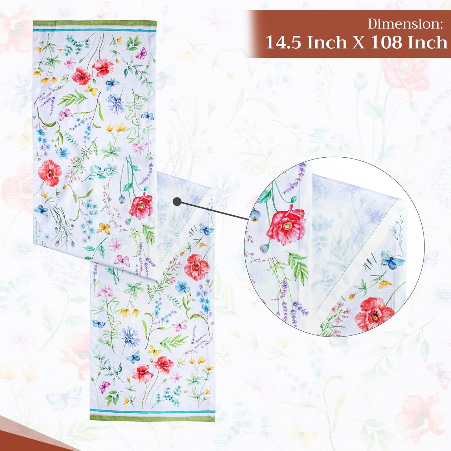 Maison d' Hermine Table Runner 100% Cotton Single Layer Table Runners 108 inches Long Decorative for Home Kitchen Dining Party Wedding Bridal Shower Spring Summer (Just Floral, 14.50" x 108")