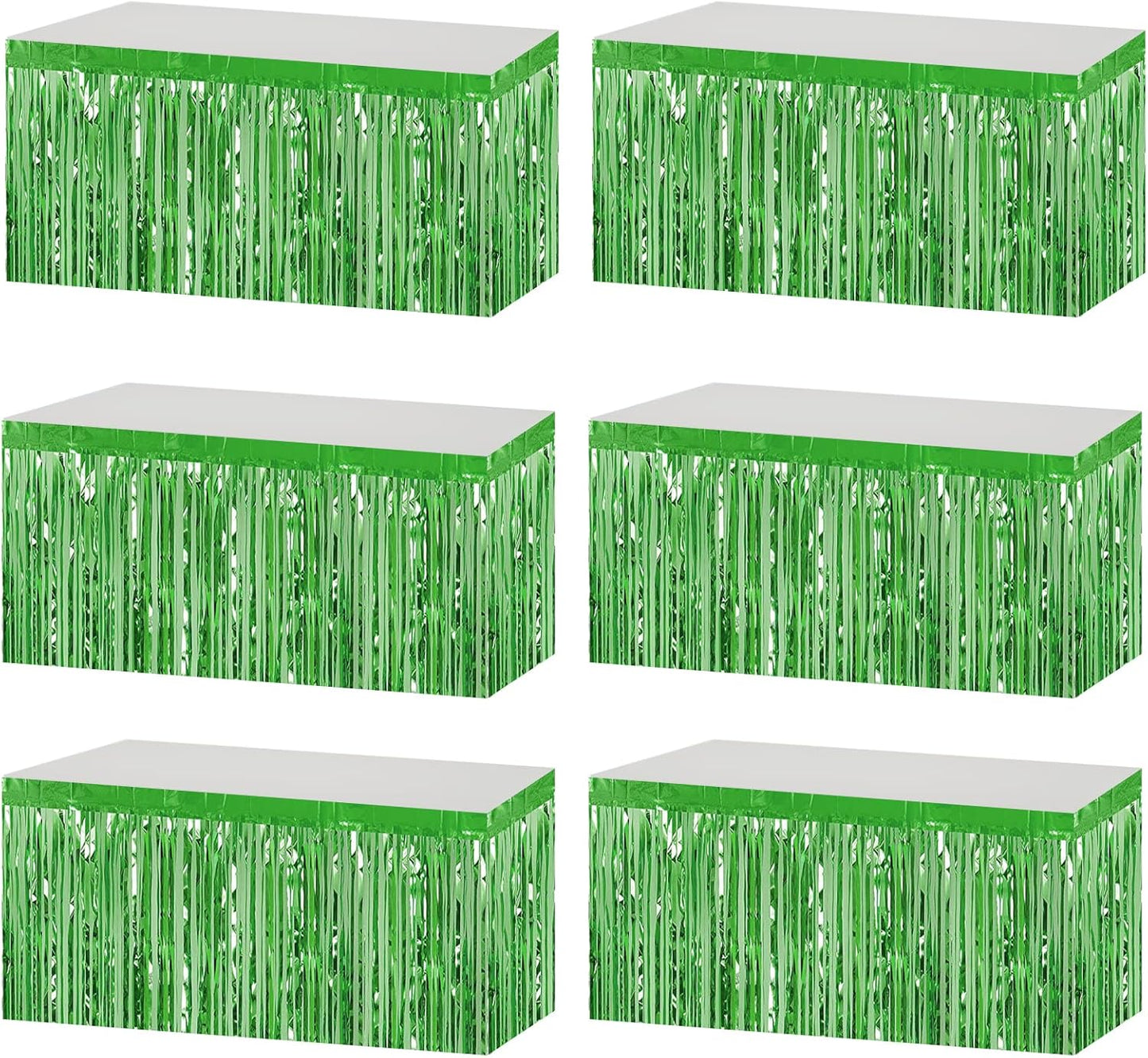6 Pack 29x108 Inch Metallic Foil Fringe Tinsel Table Skirts Banner for Rectangle Tables Streamer Curtains Backdrop for Wedding, Birthday, Parade Floats, St Patrick Day Party Decoration(Light Green)