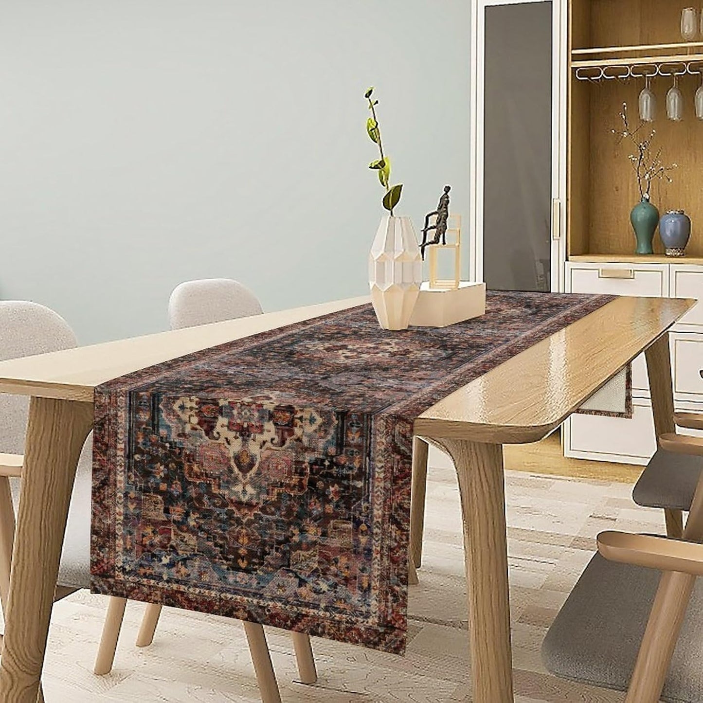 Vintage Boho Floral Table Runner, Rustic Country Farmhouse Black Bohemia Flower Pattern for Home Kitchen Table Decor Dining Coffee Room Party Decor 13x60in