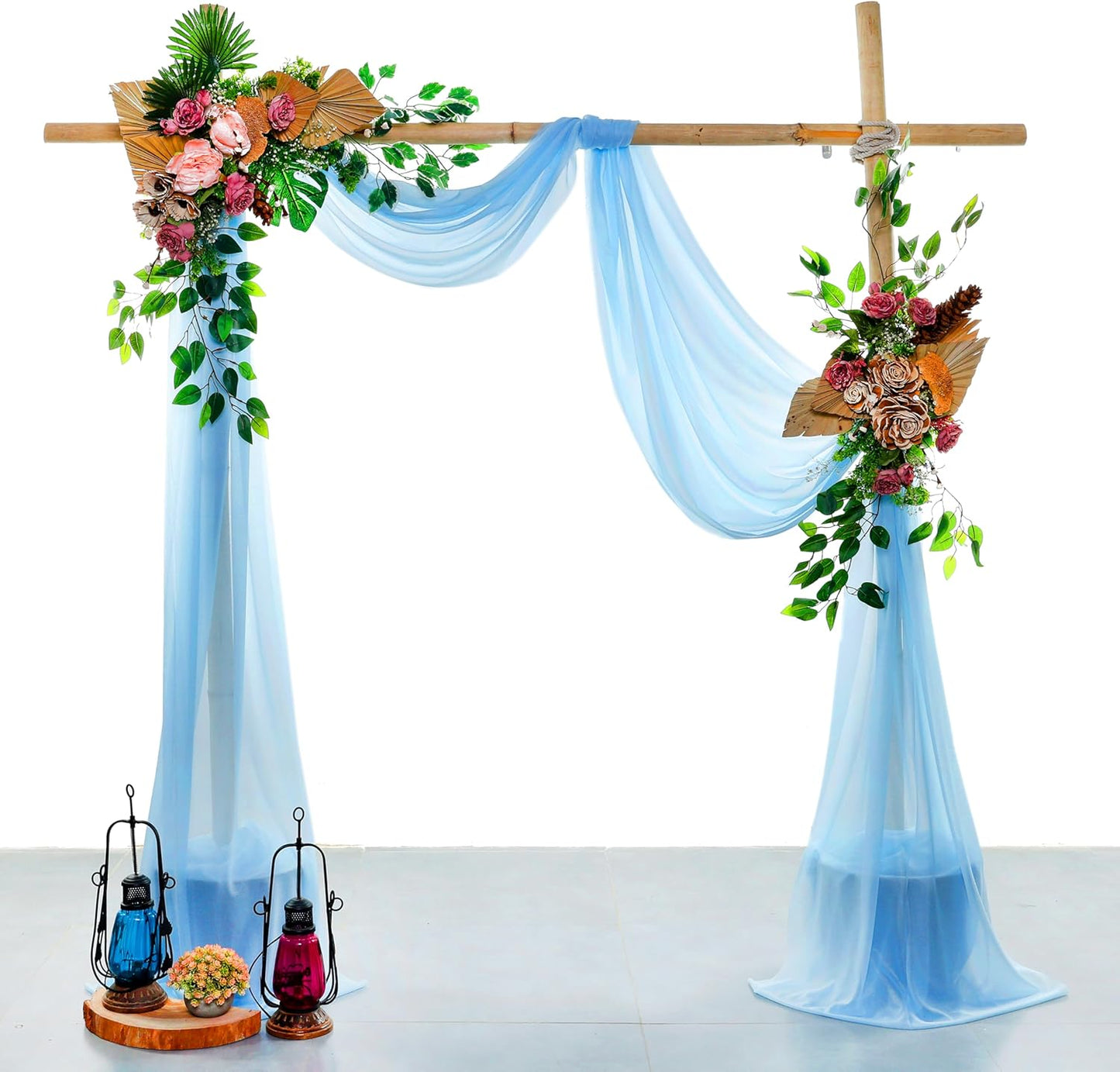 VDS Pack of 2 Panel (30 Inch X 100 Feet) Wedding Arch Draping Fabric Sheer Chiffon Fabric Drapery for Wedding Ceremony Reception Swag Backdrop Canopy Chuppah ARBO Altars Decoration (Turquoise)