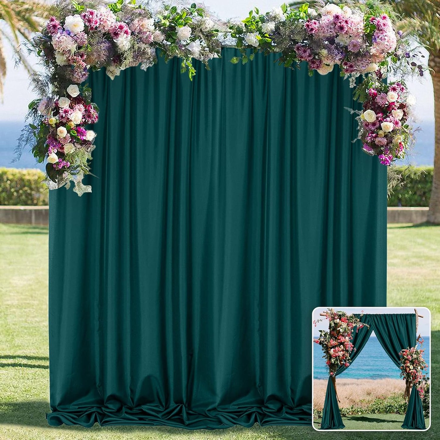 MYSKY HOME 10ft x 8ft Green Backdrop Curtains for Parties, Weddings, Stage, Baby Showers, Birthdays - 5ft x 8ft, 2 Panels