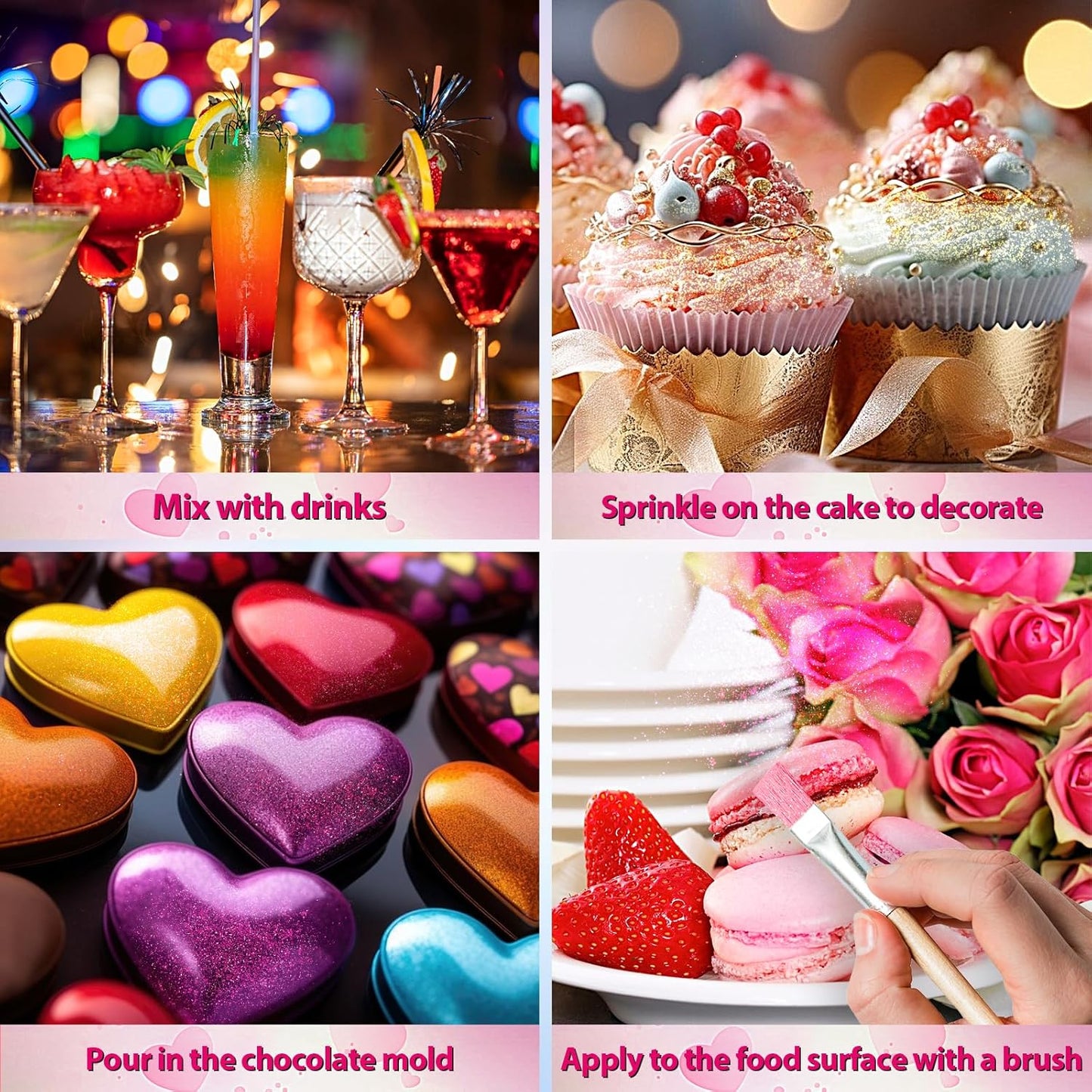 Aheroi Edible Glitter, 30 Colors Luster Dust Edible Glitter Pack for Drinks, Food Glitter Edible Shimmer Dust Powder, Edible Dust for Cocktail Chocolate Fondant Cake Decorating（4g/0.14oz）