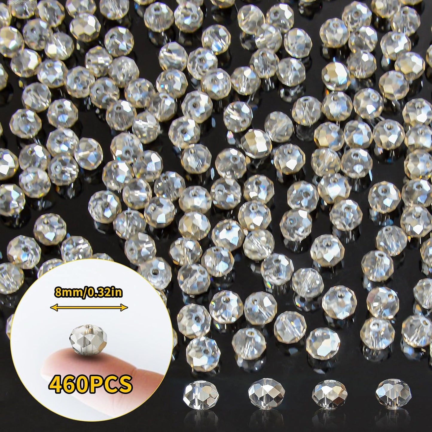 460Pcs 8mm Crystal Glass Beads for Jewelry Making Beads for Bracelets Necklace Pendants Making Supplies(Gray)