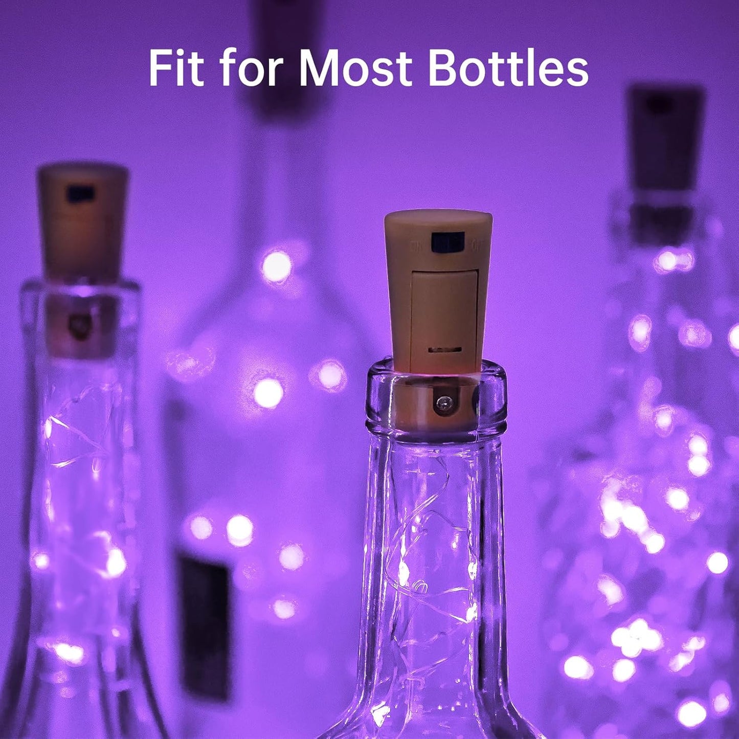 Aluan Wine Bottle Lights with Cork 10 Pack 20 LED Waterproof Halloween Fairy Light Battery Operated, Mini LED Cork Lights for Liquor Bottles Wedding Table Decor Party Jar Bar Table Decoration, Purple