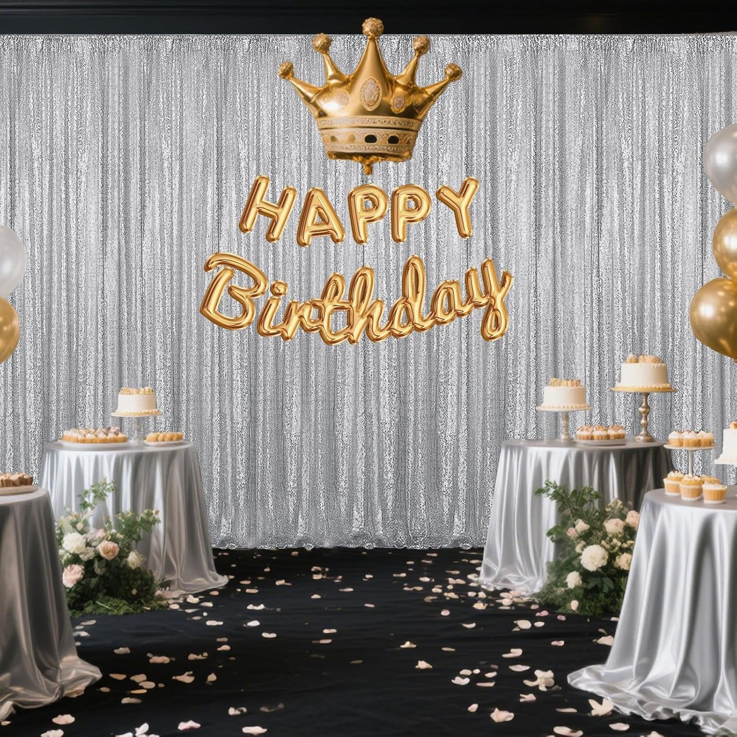 Silver Sequin Backdrop Curtain 2 Pieces 2FTx8FT Glitter Photography Backdrop for Party Wedding Birthday Christmas Decorations