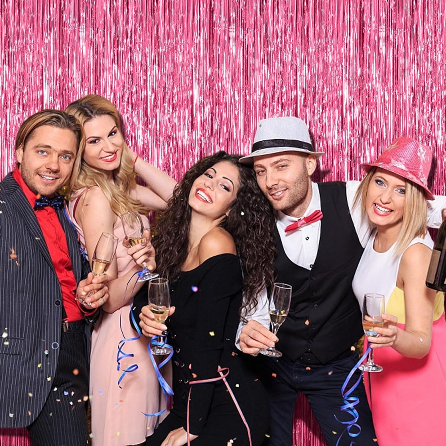 10 Pack Foil Curtain Backdrop Pink Metallic Tinsel Foil Fringe Curtains Photo Booth Props for Birthday Wedding Engagement Baby Shower Bachelorette Christmas Holiday Celebration Party