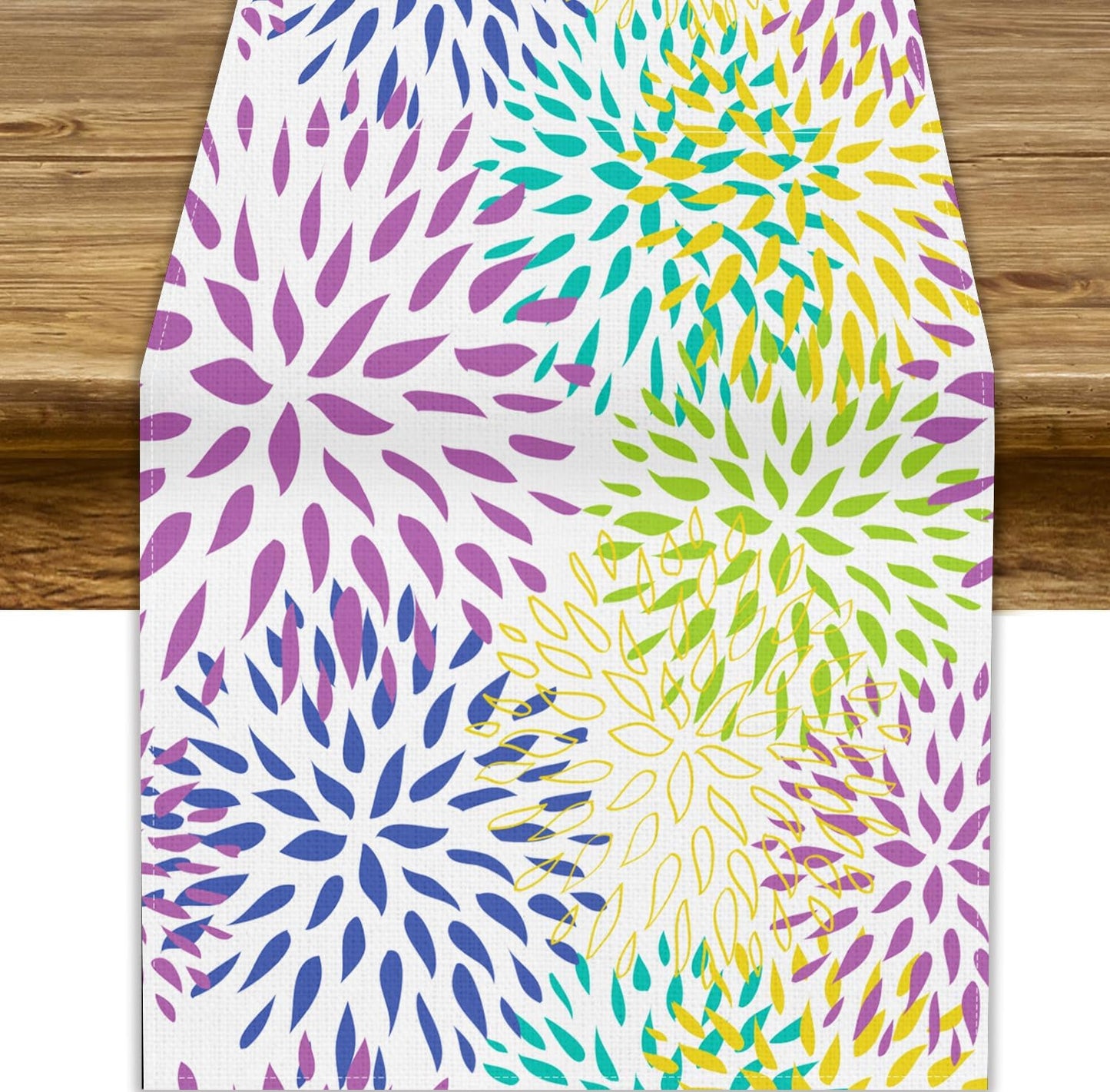 Purple Flowers Table Runner, Chrysanthemum Dahlia Vintage Modern Colorful Spring Summer Elegant Table Runner for Party Kitchen Dining Living Room Laundry Room Decor, 13x36 Inch