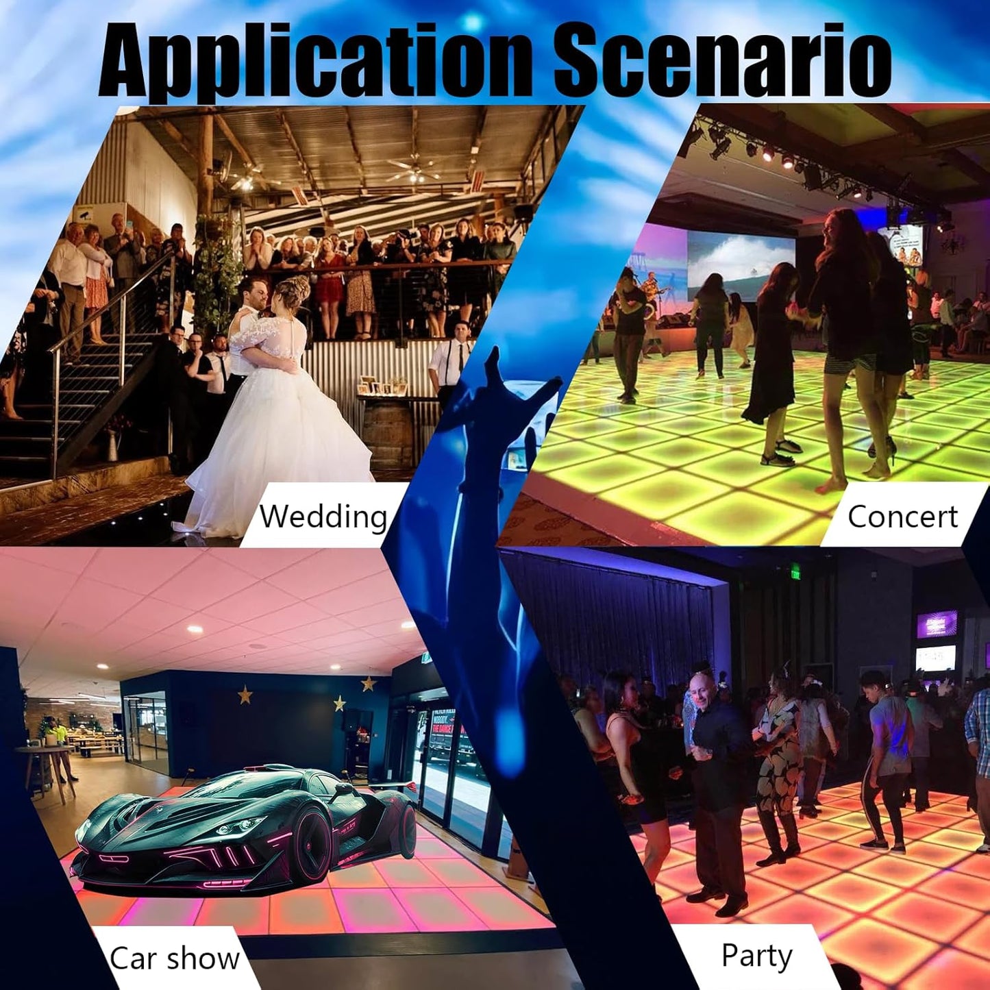 Dance Floor Stage Lights Tempered Glass Infinity Mirror Panel 3D Effect Led Dance Floor for Wedding Party Customizable (RGB-Magnetic, 81PCS(14.8FTX14.8FT))