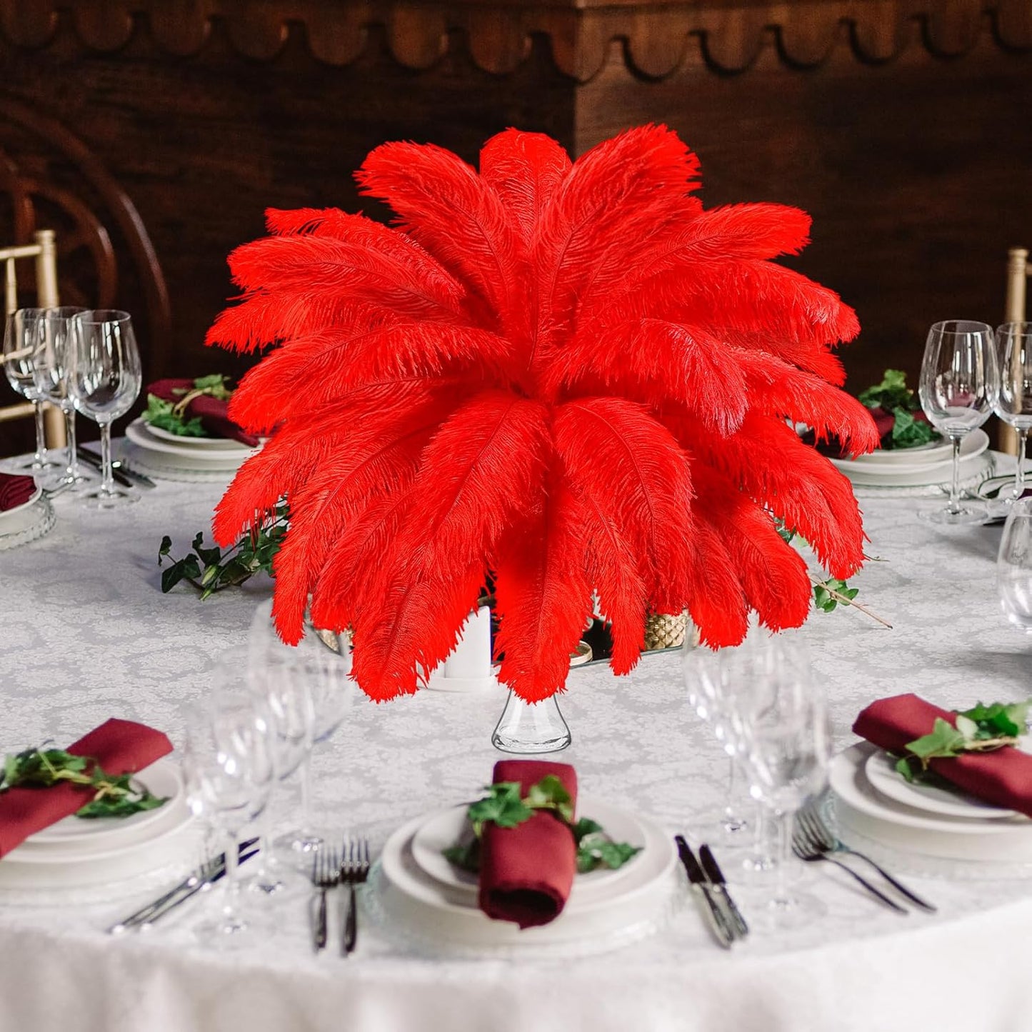 Maitys 90 Pcs Large Natural Ostrich Feathers Bulk 14-16 Inch (35-40cm) 12-14 Inch (30-35cm) 10-12 Inch (25-30cm) Ostrich Feathers Plumes for Centerpieces Wedding(Red)