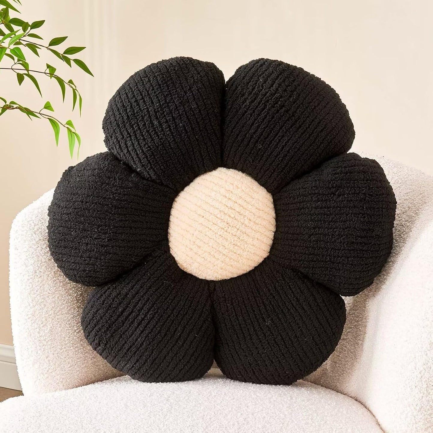 Flower Throw Pillow, Soft Black 14.9" Shaped Floor Pillow for Home Decor, Cute Aesthetic Plush Decorative Pillows for Bed, Sofa, Couch
