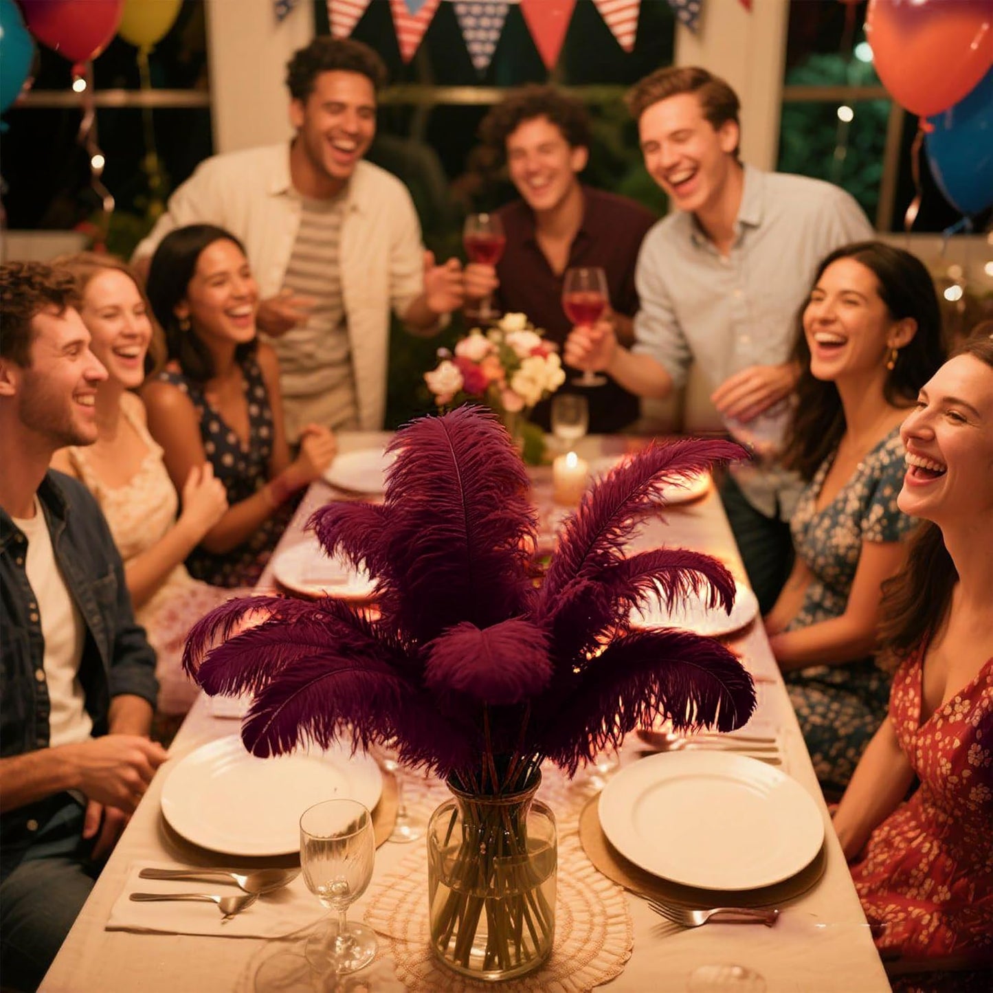 Holmgren Burgundy Ostrich Feathers Bulk - 20pcs Making Kit 22 Inch Wine Red Ostrich Feathers for Vase, Floral Arrangement, Wedding Party Centerpieces and Christmas Home Decorations