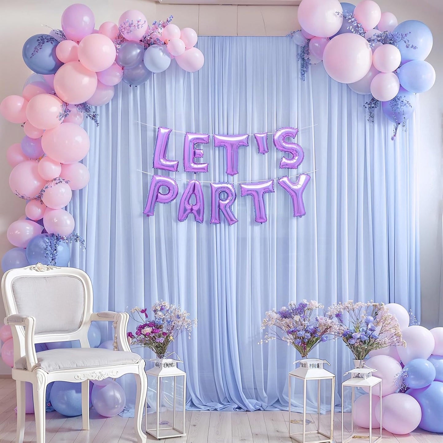 10ft x 10ft Baby Blue Backdrop Curtains, Wrinkle-Free Sheer Chiffon Fabric Photo Backdrop Draping Fabric for Wedding Arch Baby Shower Gender Reveal Photography Decorations