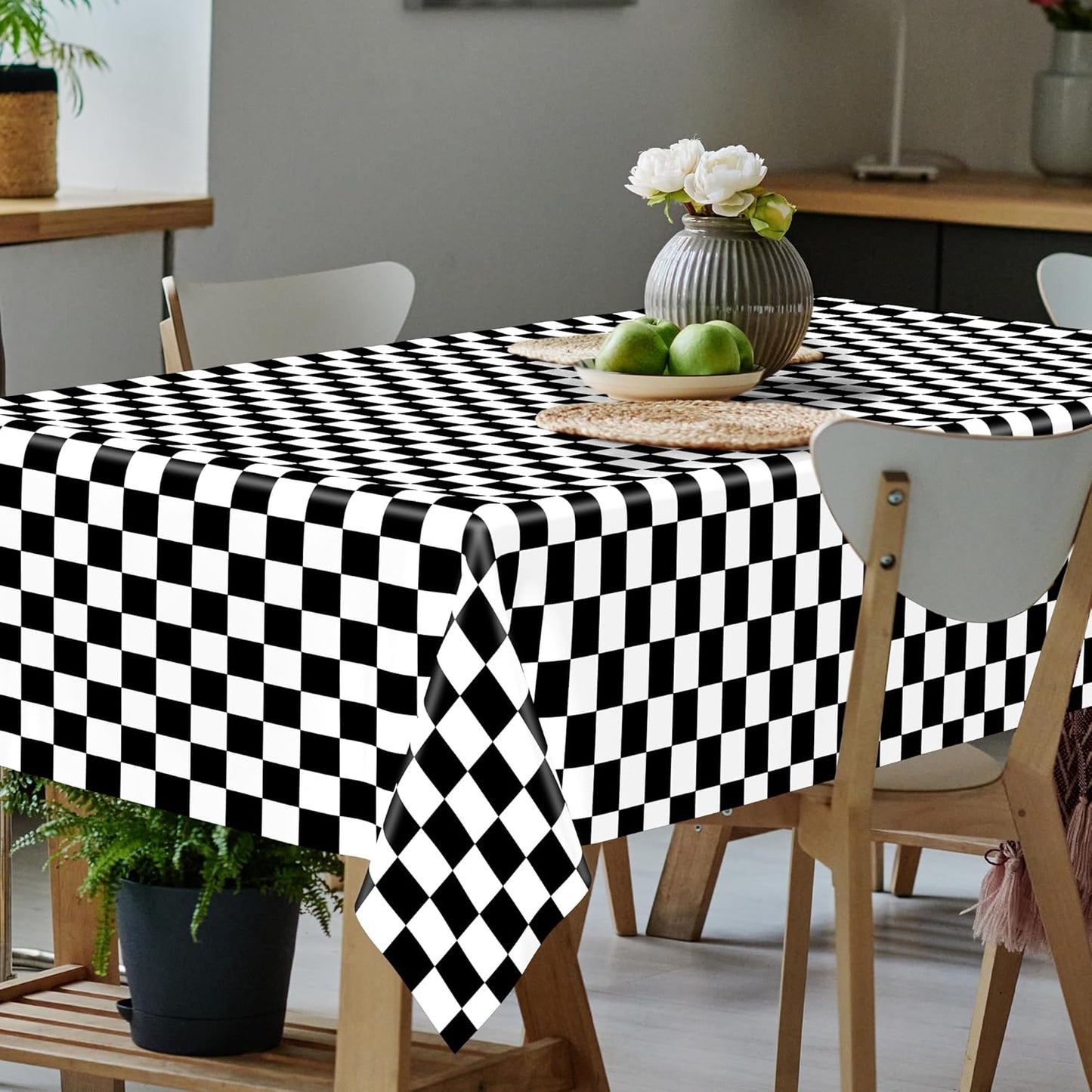 QZYL 4Pack Plastic Table Cloth Disposable, 54" x 108" Waterproof Tablecloths Rectangular, Black and White Checkered Table Cover for Picnic Birthday Party Supplies Outdoor Gathering BBQ Holiday Dinner