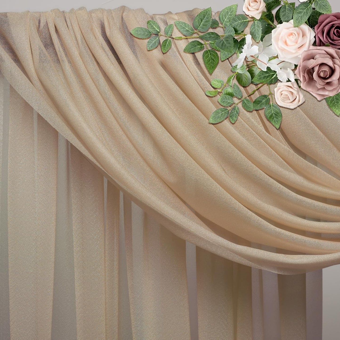 Wedding Arch Draping Fabric 2 Panels 28.7" x 20FT Nude Sheer Chiffon Backdrop Drapes for Wedding Ceremony Birthday Party Bridal Shower Outdoor Decoration