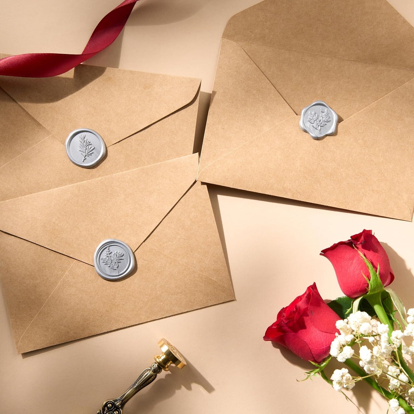 Wax Seal Stickers (60 Pcs, 3 Designs in 1 Pack) Premium Envelope Seal Stickers for Wedding Invitation Envelopes, Adhesive Wax Seals, Perfect for Seating Chart, Gift Wrapping