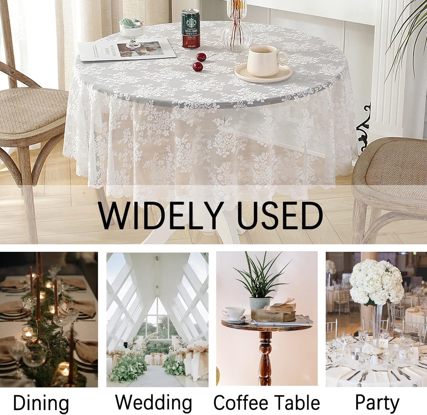 Jeloris Round Lace Tablecloth with Elegant Scalloped Bottom for Any Special Event Such as Wedding, Birthday Party, Baby Shower, Anniversary (60 inch, Style 1)