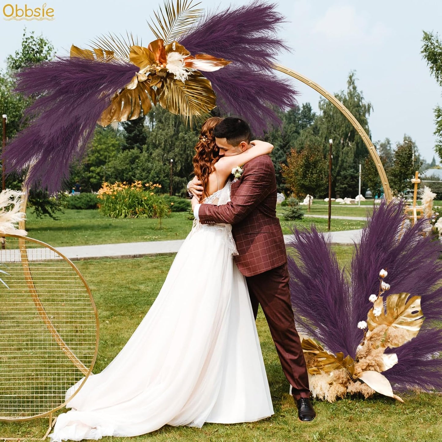 35" Faux Pampas Grass Decor, 8pcs Large Tall Fluffy Artificial Pompous Grass Branches Floral Fake Pompas Grass Bulrush Floor Vase Filler Flower Arrangement for Home Wedding Boho Decor, Purple