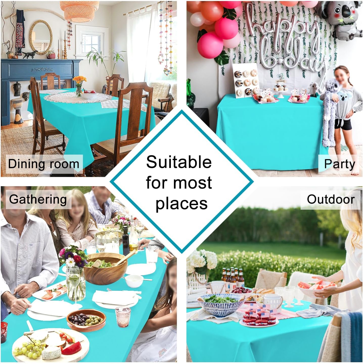 Hiasan Solid Rectangle Tablecloth Aqua - Waterproof Washable Oblong Fabric Table Cloth for Dining Room Kitchen and Outdoor Use, 54 x 120 Inch
