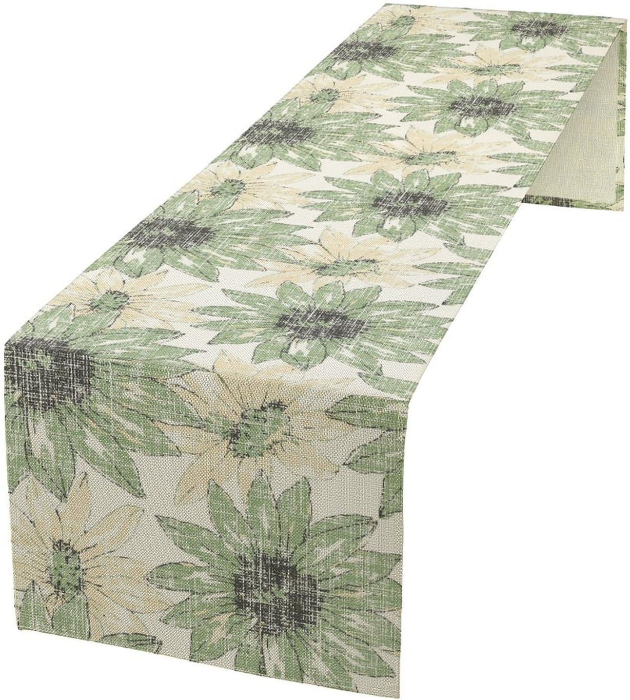 Chrysanthemum Vintage Floral Table Runner, Elegant Yellow Sunflower Spring Summer Elegant Pattern Artichokes Flower Table Runner for Party Kitchen Dining Living Room Decor, 13x60 Inch