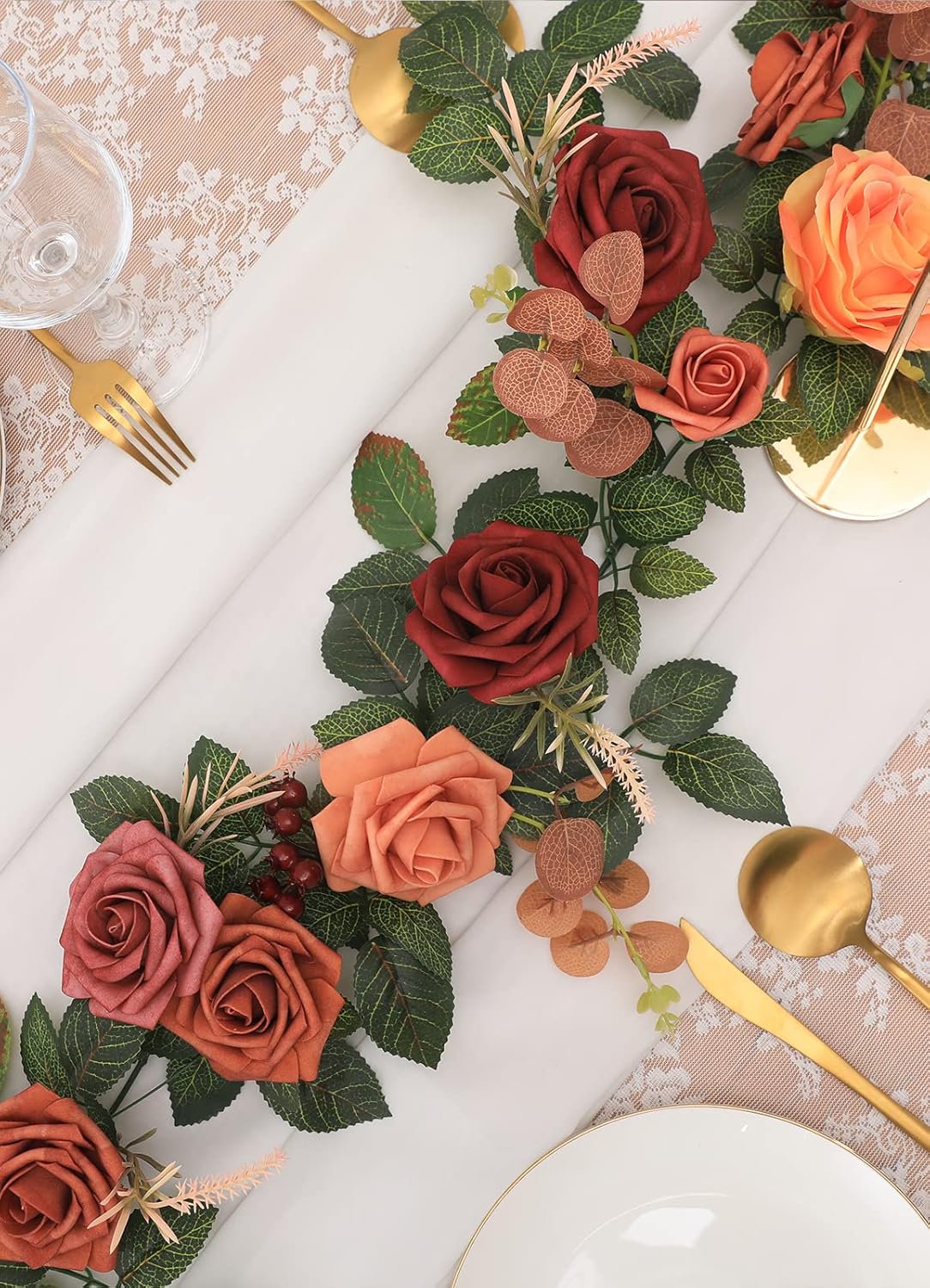 5FT Artificial Rose Flower Burgundy Fake Floral Garland for Wedding Ceremony Backdrop Arch Flowers Table Centerpieces Decorations
