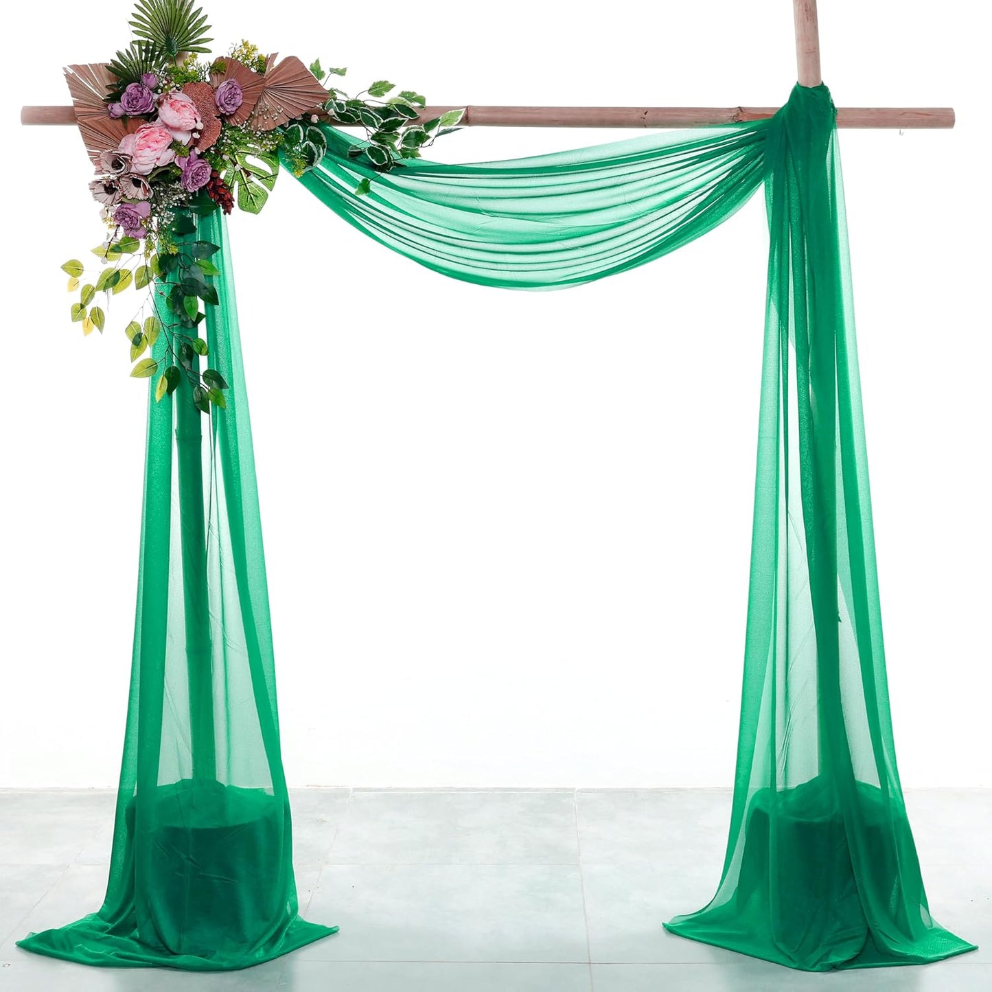 VDS Pack of 1 Panel (30 Inch X 50 Feet) Wedding Arch Draping Fabric Sheer Chiffon Fabric Drapery for Wedding Ceremony Reception Swag Backdrop Canopy Chuppah ARBO Altars Decoration (Emerald)