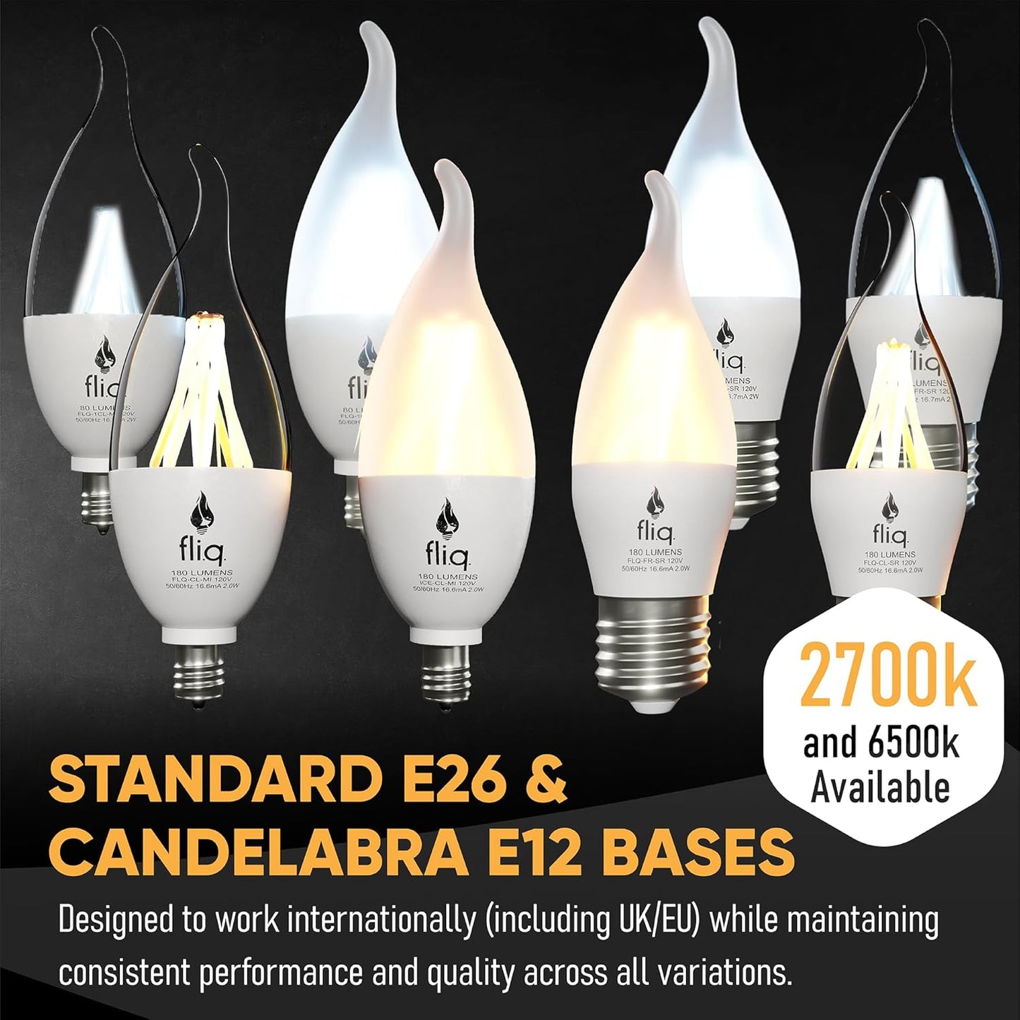 Fliq | LED Flame Light Bulb | 2 Pack | 2W | 4 Modes | Flickering Flame Bulb | 2023 Release | (Mini Frosted E12)