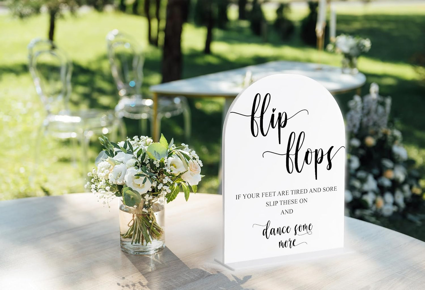 Wedding Flip Flops for Guests Sign, White Arch Acrylic Sign, Wedding Dance Floor Props, Bridal Shower Decor, Engagement Party Decor, Centerpiece Table Decorations Party for Bride and Groom-12